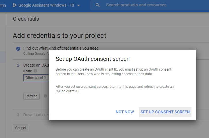 Chọn Set up consent screen