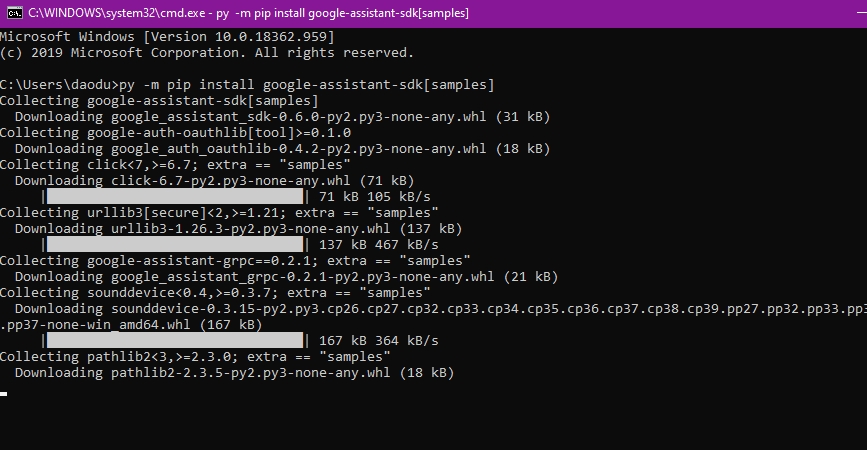 Nhập py -m pip install google-assistant-sdk[samples]