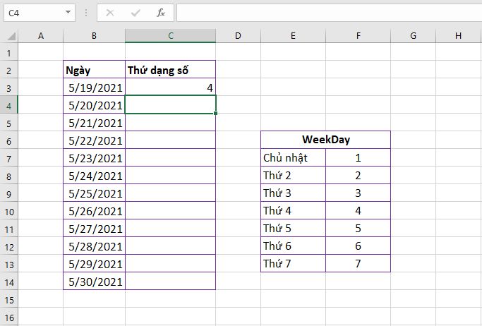 Cách dùng hàm Weekday chuyển ngày sang thứ trong Excel 5