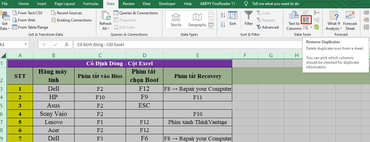 Cách loại bỏ dữ liệu lặp trong Excel 1