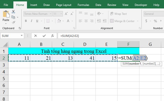 Cách tính tổng hàng ngang trong excel 1