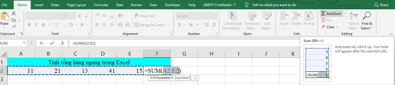 Cách tính tổng hàng ngang trong excel 4