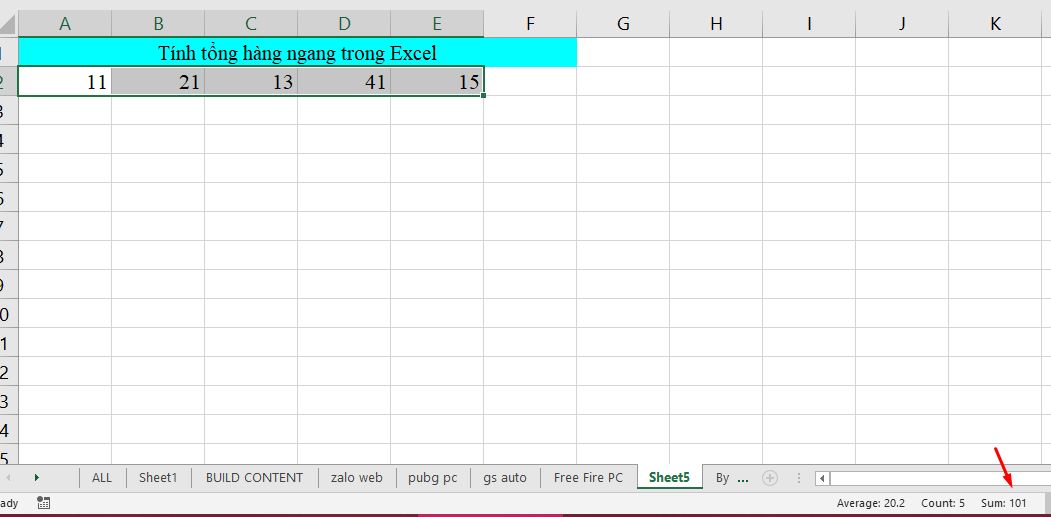 Cách tính tổng hàng ngang trong excel 6