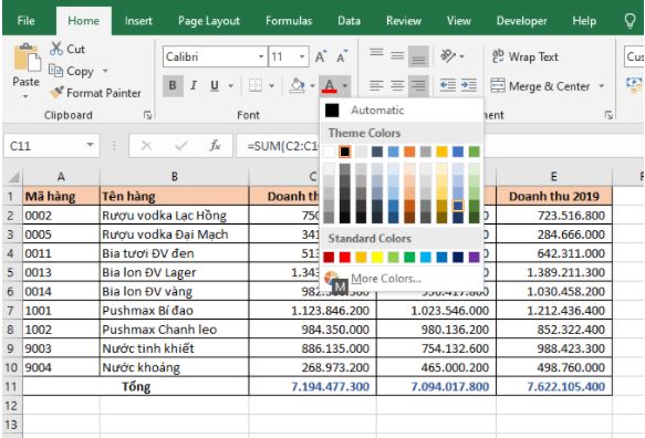 Những Phím Tắt Để Tô Màu Cho Chữ Và Ô Trong Excel